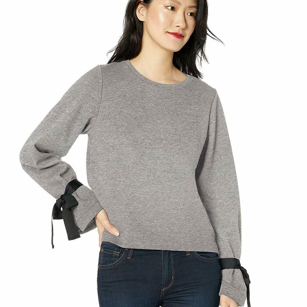 J.Crew Mercantile Grey Sweatshirt Top Tie Sleeve - Picture 1 of 1